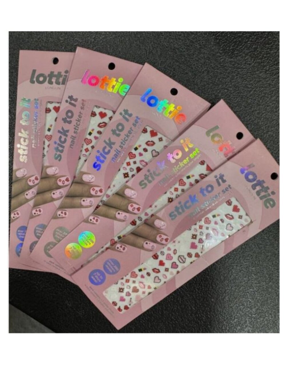 Lot of 5 - Lottie London Stick to it, Nail Stickers, lots of love 200+ Each